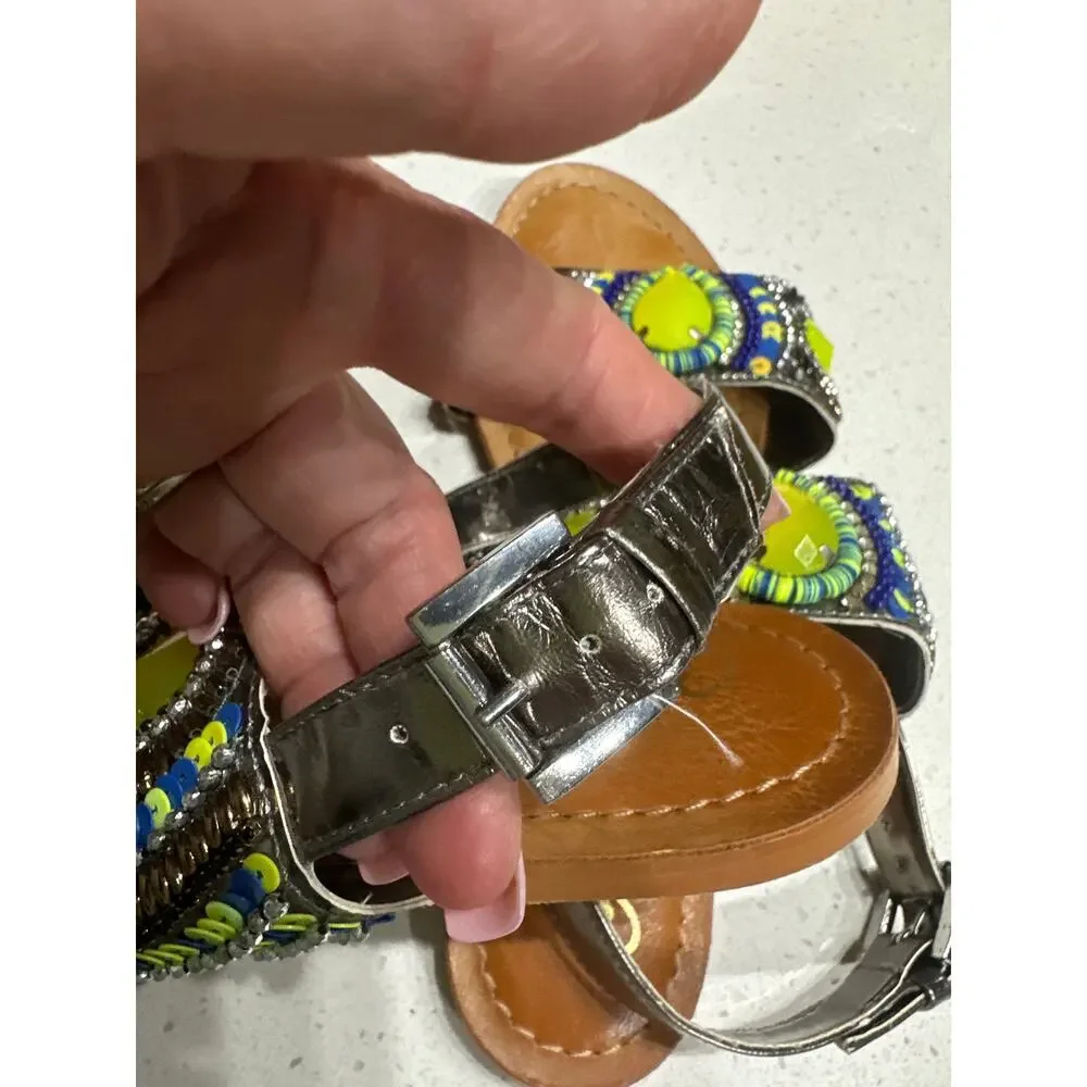 Naughty Monkey Silver Embellished Sandals Beaded Sequins Multicolor Resort 6 1/2 - Picture 6 of 10